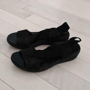 E360 Easy Spirit Women's Suede Nylon Criss Cross Strap Sandals Black Size 35